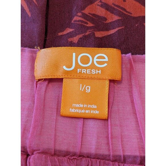 Joe Fresh Women Dress Large Burgundy Red Floral Cotton Pleated Adjustable Straps - Picture 4 of 6